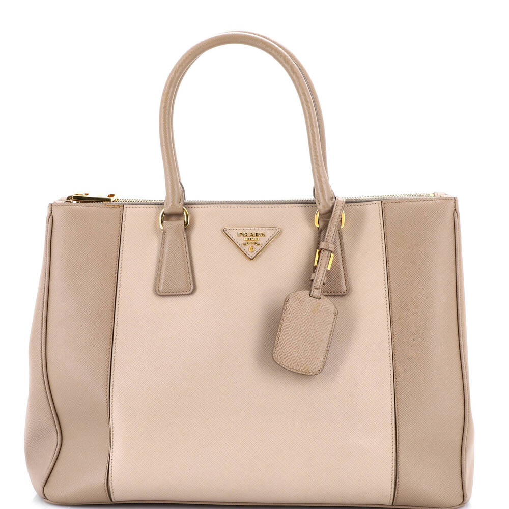 Prada Medium Bicolor Double Zip Lux Tote Saffiano Leather